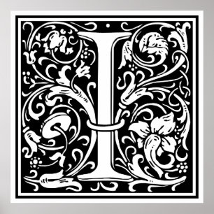Letter I Medieval Monogram Art Nouveau Poster