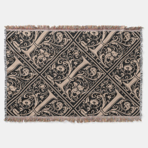 Letter I Medieval Monogram Art Nouveau Throw Blanket