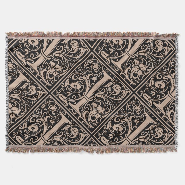 Letter I Medieval Monogram Art Nouveau Throw Blanket (Front)