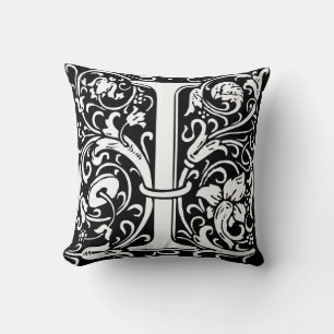 Letter I Medieval Monogram Art Nouveau Throw Pillow