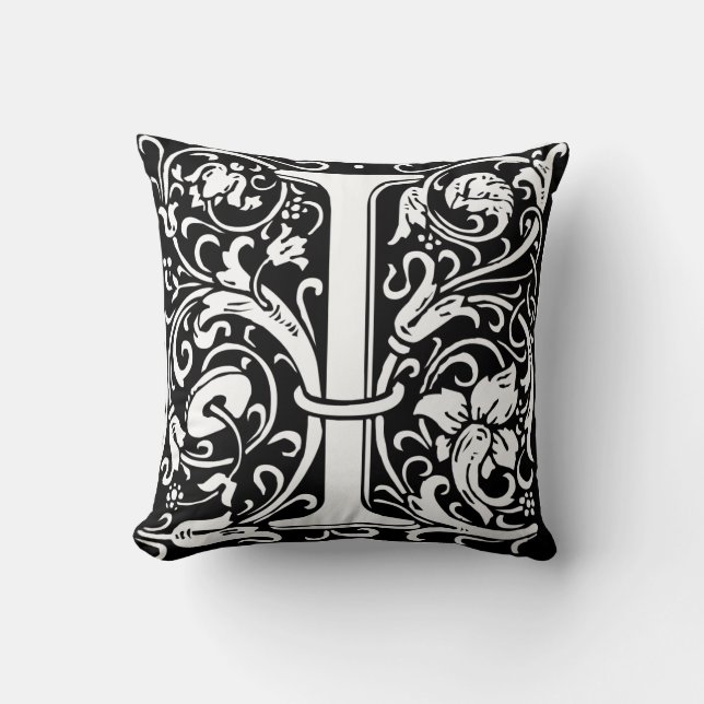 Letter I Medieval Monogram Art Nouveau Throw Pillow (Front)
