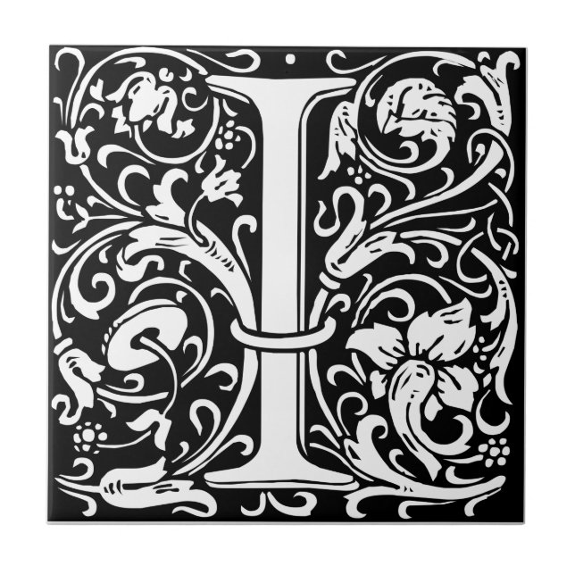 Letter I Medieval Monogram Art Nouveau Tile (Front)