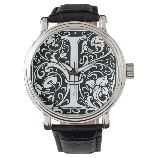 Letter I Medieval Monogram Art Nouveau Watch (Front)