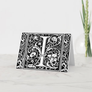 Letter I Medieval Monogram Vintage Initial Note Card