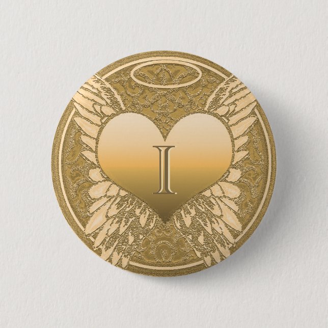 Letter I | Memorial | Angel Heart 2 Inch Round Button (Front)