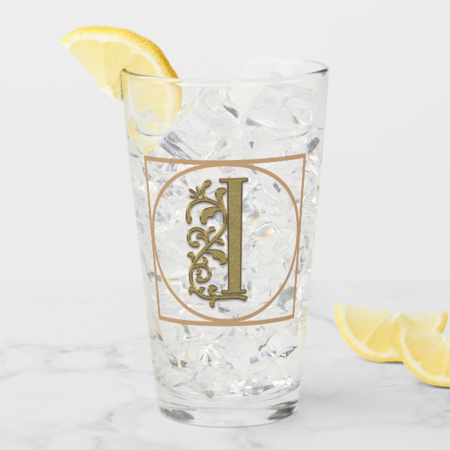 LETTER I MONOGRAM Beautiful Wedding New Home Gift Glass (Front Ice)