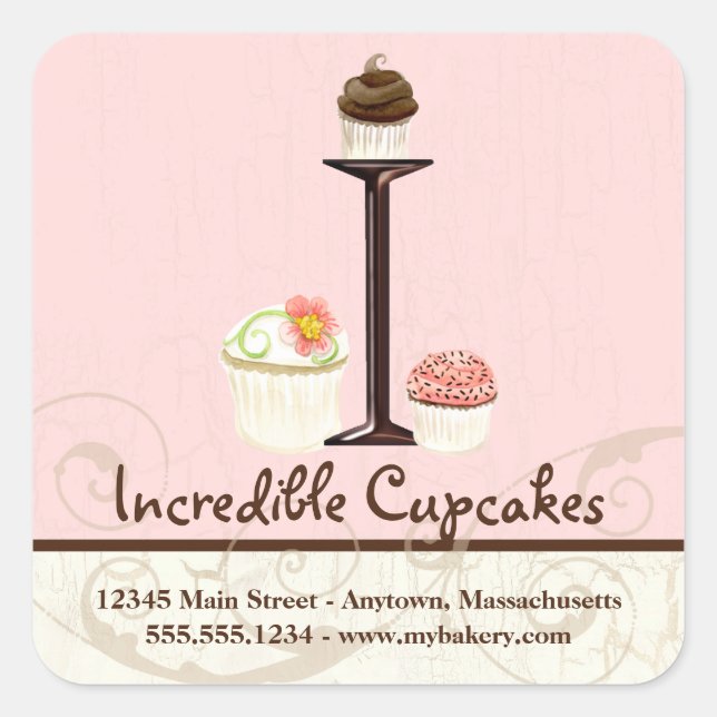 Letter I Monogram Cupcake Logo Business Stickers (Front)