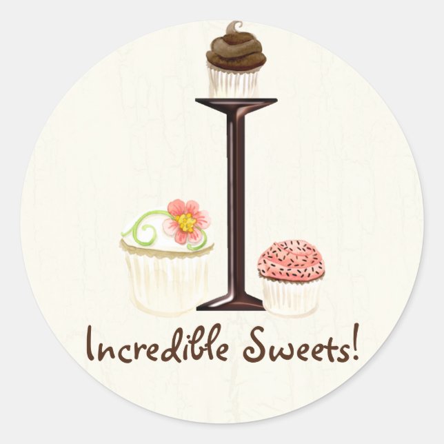 Letter I Monogram Cupcake Logo Business Stickers (Front)
