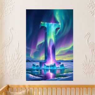 Letter I Northern Lights Nursery   Aurora Borealis Poster