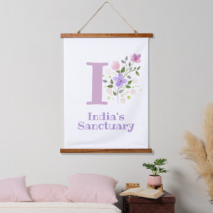 Letter I plus First Name with a Floral Design Hanging Tapestry