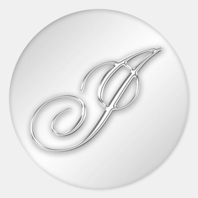 Letter I script initial faux silver monogram favou Classic Round Sticker (Front)