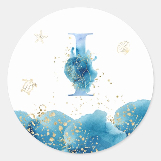 *~*  LETTER  I - Sea Ocean Beach Envelope  Sticker (Front)
