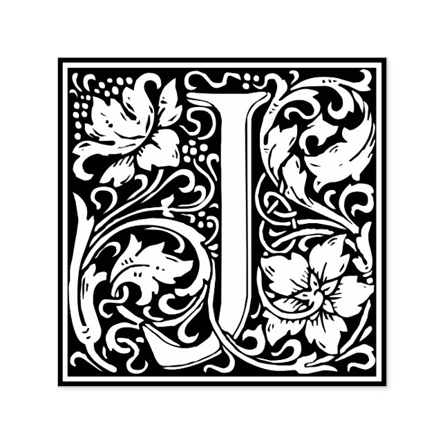 Letter J art nouveau black and white Tile  Self-inking Stamp (Design)