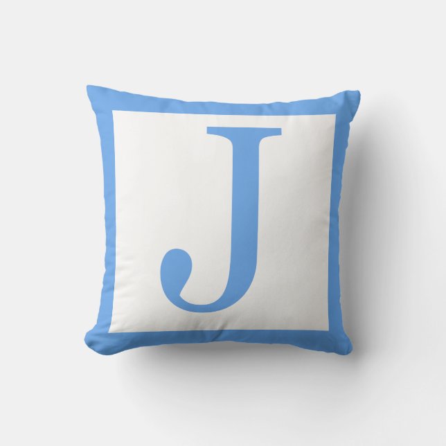 Letter J Baby Blue Border Throw Pillow (Front)