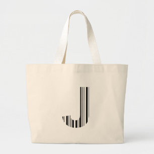 LETTER J BAR CODE First Initial Barcode Pattern Large Tote Bag