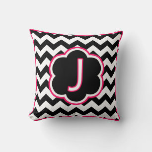 Letter J Black and White Chevron Monogram Throw Pillow