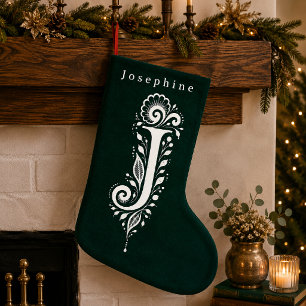 Letter J Botanical Monogram Personalized Stocking