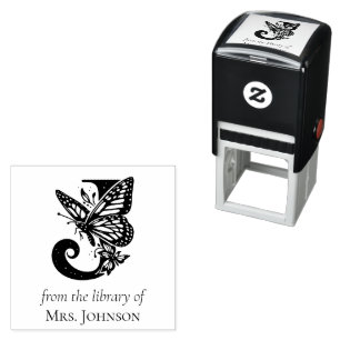 Letter J Butterfly Monogram From the Library Of Self-inking Stamp