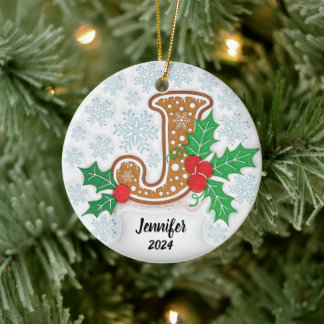 Letter J Custom Name Christmas Ceramic Ornament