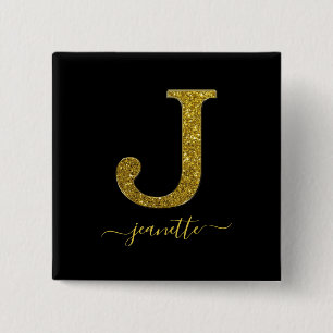 Letter J glitter 2 Inch Square Button