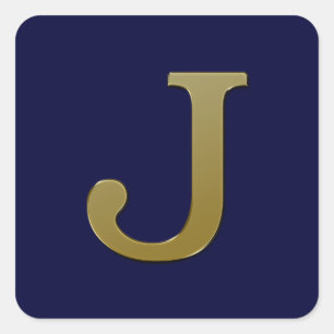 Letter J Gold Square Sticker
