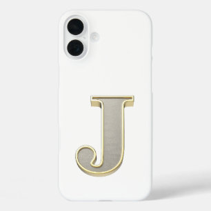 Letter J in a metallic silver finish with a shiny  iPhone 16 Plus Case