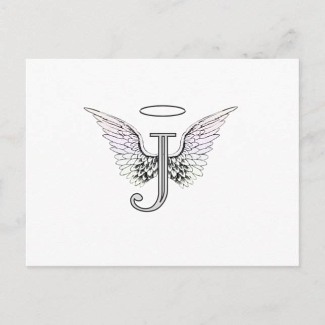 Letter J Initial Monogram with Angel Wings & Halo Postcard (Front)