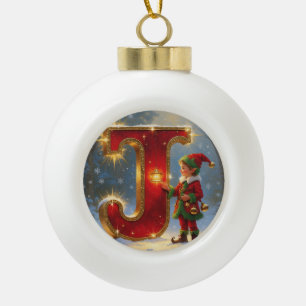 Letter J Jingle Personalized Monogram Holiday Gift Ceramic Ball Christmas Ornament
