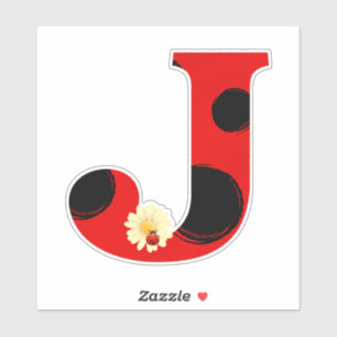 Letter J Ladybug Print with Ladybug and Flower