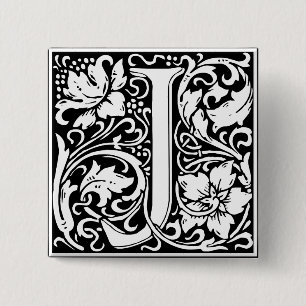 Letter J Medieval Monogram Art Nouveau 2 Inch Square Button