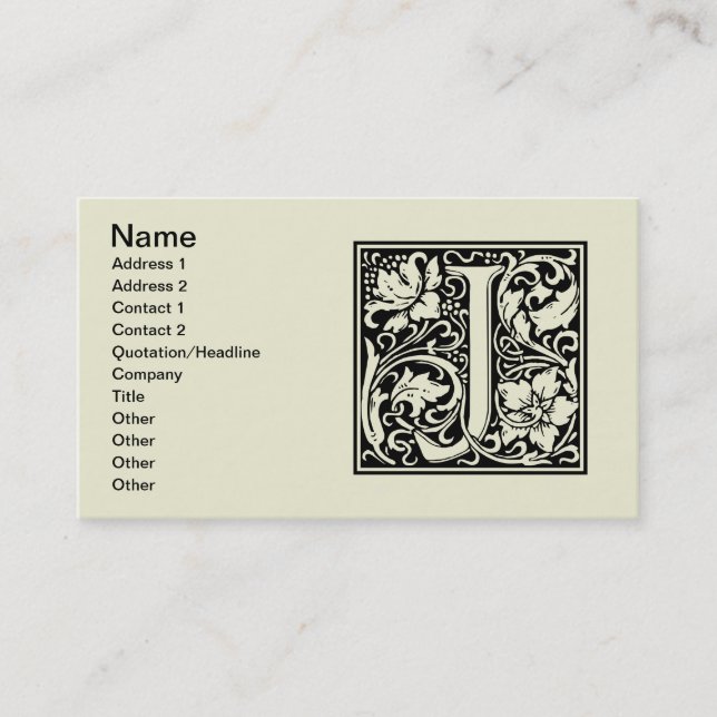 Letter J Medieval Monogram Art Nouveau Business Card (Front)