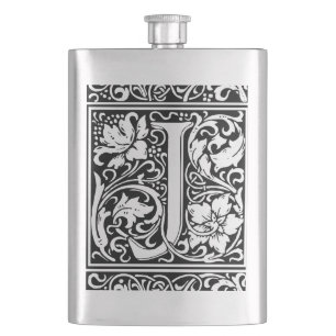 Letter J Medieval Monogram Art Nouveau Hip Flask