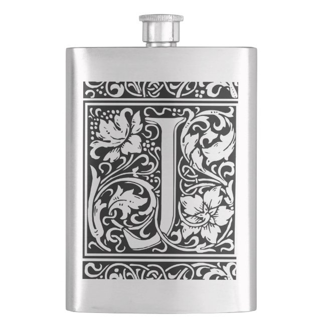 Letter J Medieval Monogram Art Nouveau Hip Flask (Front)