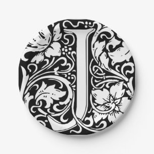Letter J Medieval Monogram Art Nouveau Paper Plate