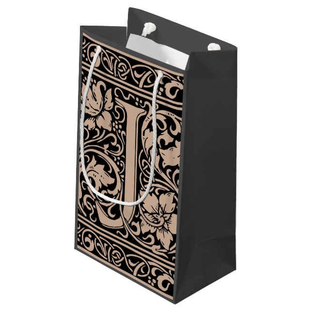Letter J Medieval Monogram Art Nouveau Small Gift Bag (Back Angled)