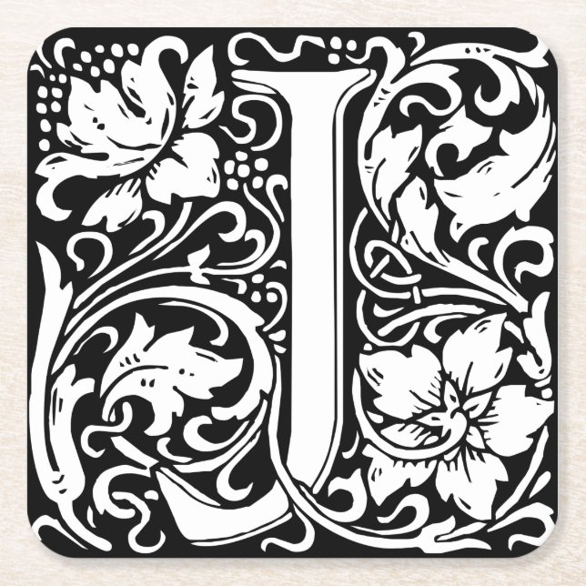 Letter J Medieval Monogram Art Nouveau Square Paper Coaster (Front)