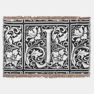 Letter J Medieval Monogram Art Nouveau Throw Blanket