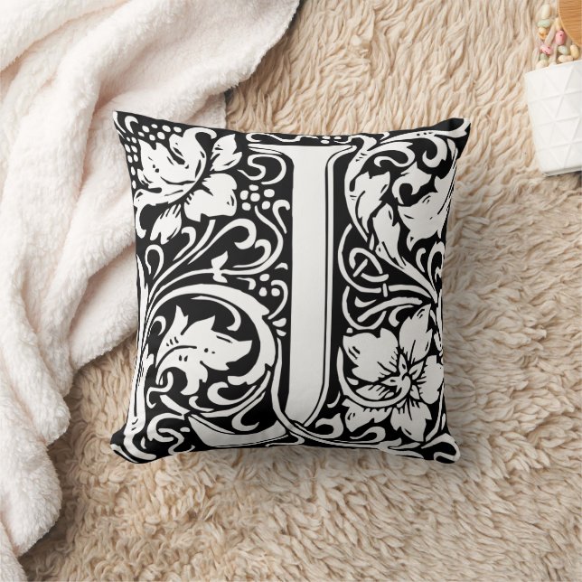 Letter J Medieval Monogram Art Nouveau Throw Pillow (Blanket)