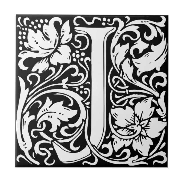 Letter J Medieval Monogram Art Nouveau Tile (Front)