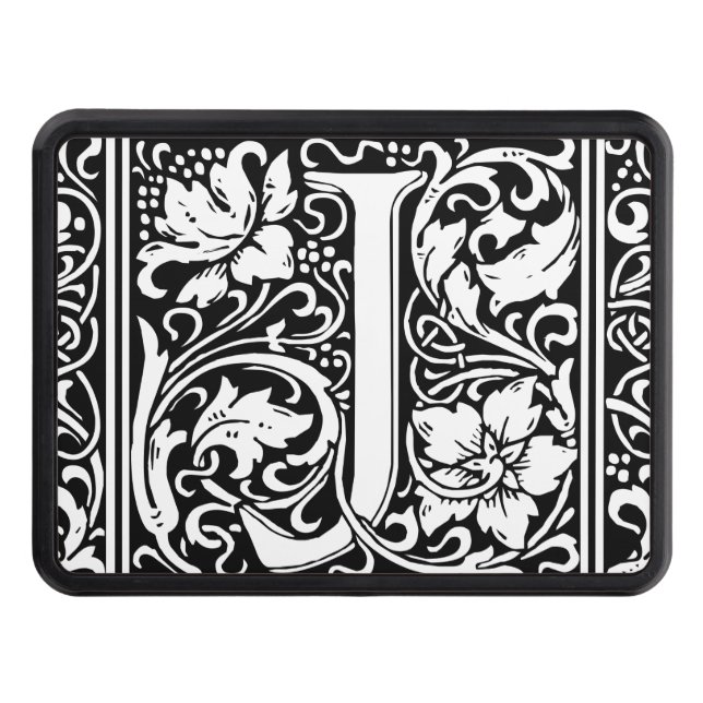 Letter J Medieval Monogram Art Nouveau Trailer Hitch Cover (Front)