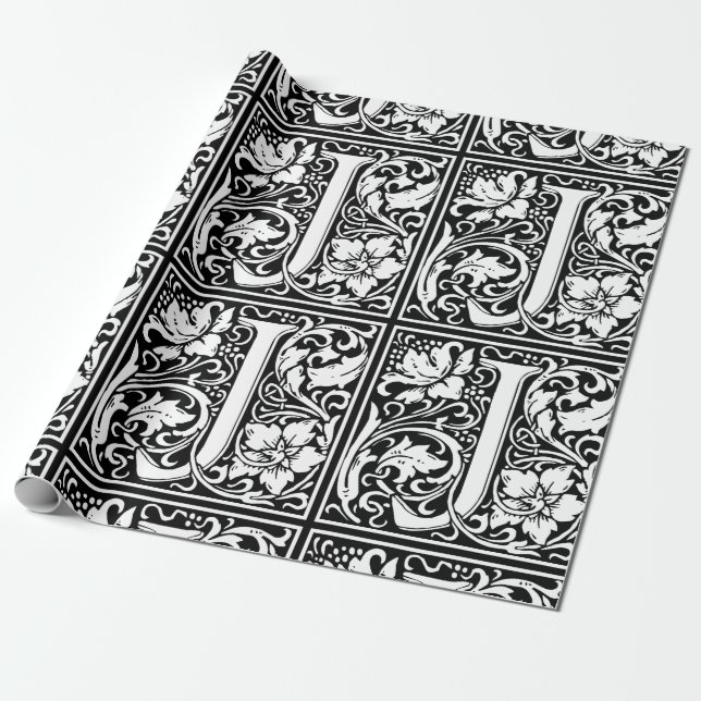 Letter J Medieval Monogram Art Nouveau Wrapping Paper (Unrolled)