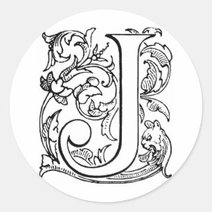 Letter J Monogram Classic Round Sticker