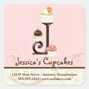Letter J Monogram Cupcake Logo Business Identity Square Sticker
