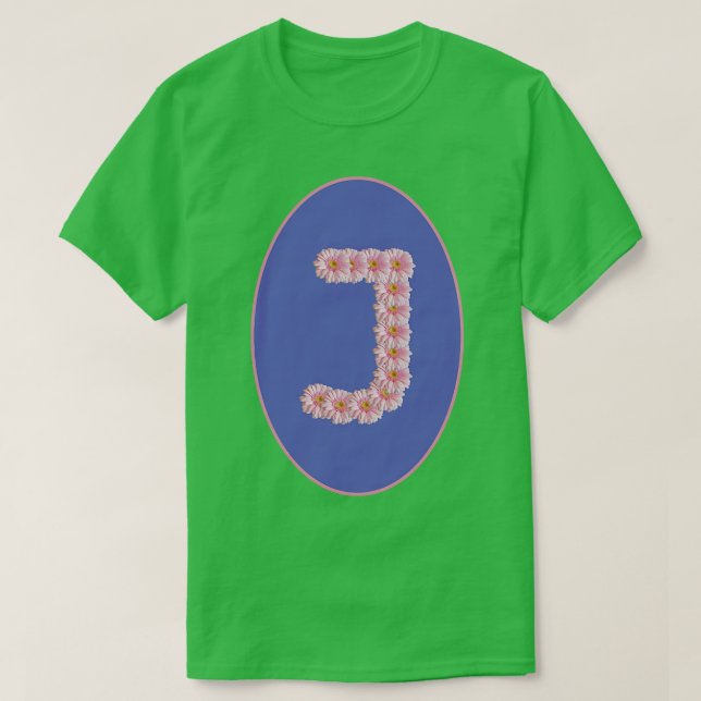 Letter J Pink Gerbera Daisy Monogram T-Shirt (Design Front)