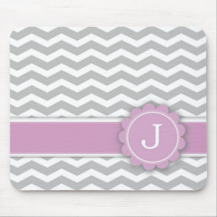 Letter J Pink Monogram Grey Chevron Mouse Pad