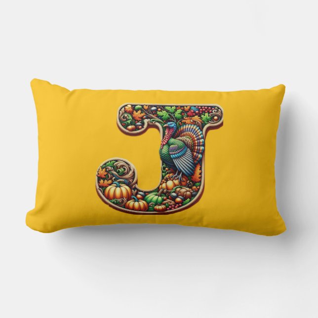 Letter J Thanksgiving style gift  Lumbar Pillow (Front)