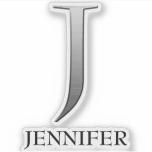 Letter J Two-Tone Silver Gray and Name Sticker