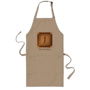 Letter J: Wood Look Initial with Custom Text Long Apron