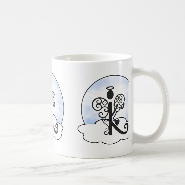 Letter K Alphabet Initial Monogram w Angel Clouds Coffee Mug (Right)