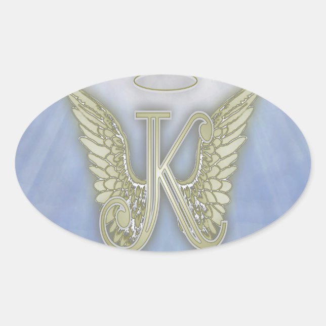 Letter K Angel Monogram Oval Sticker (Front)